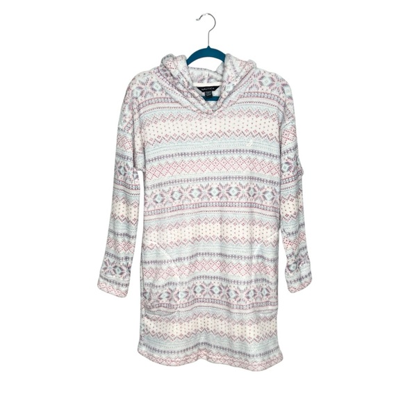 Nautica Plush Fair Isle Print Hooded Cozy Lounge Dress Or Nightgown - Picture 1 of 12